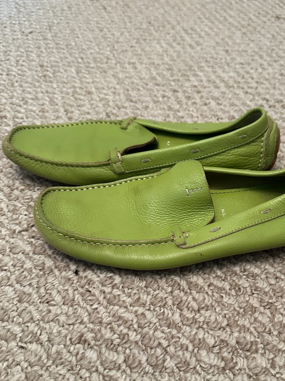 Prada Green Leather Driving Loafers